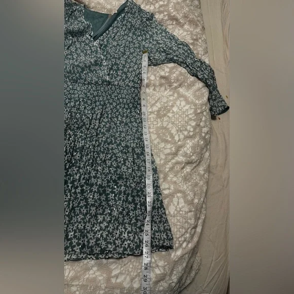 Rebecca Taylor Teal Floral Long Sleeve Dress - Picture 7 of 8